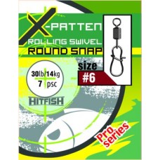 ЗАСТЕЖКА HITFISH X-PATTEN ROLLING SWIVEL WITH ROUND SNAP #08 10кг